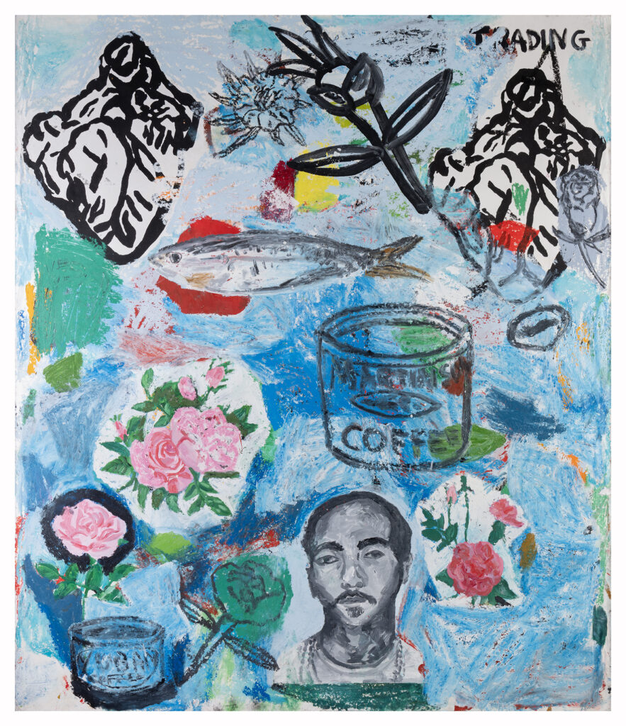 Willie Colón, 2026, screen-printing ink, oil, oil stick on paper, 155 × 133.5 cm